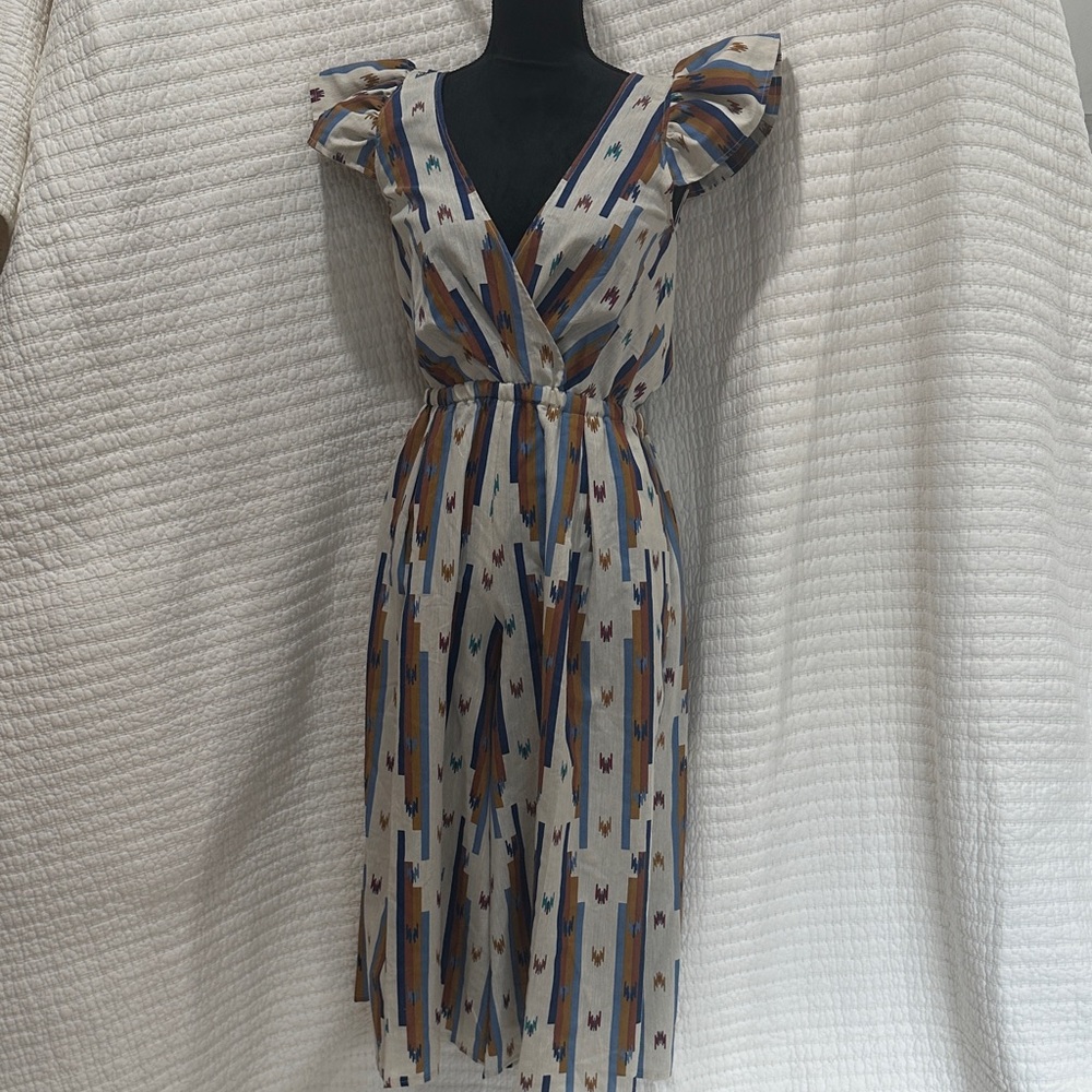 Mod Melrose Southwestern Patterned Ruffle Sleeve Tie Back V Neck Jumpsuit